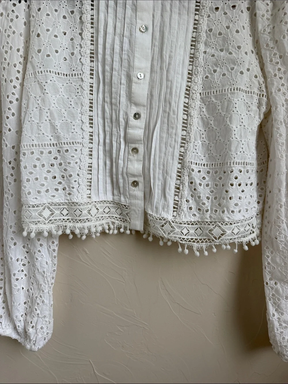 Zara White Eyelet Lace Button-Front Top - Picture 4 of 8